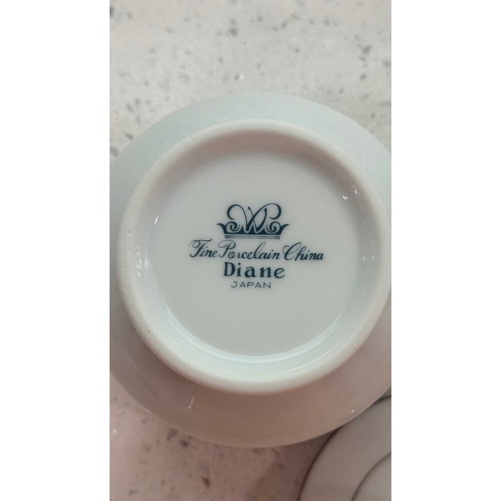 Vintage Diane Fine Porcelain Japan Creamer Sugar Bowl Lid Set Platinum Trim - Picture 6 of 6